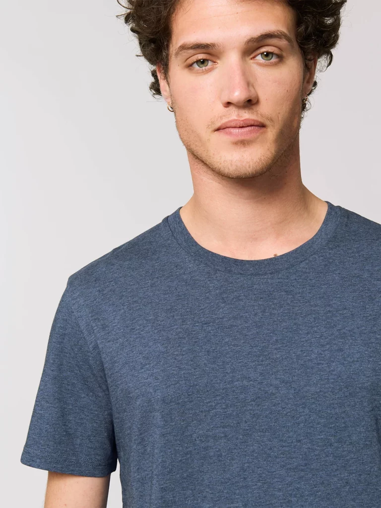 STTU755 CREATOR DARK HEATHER BLUE STUDIO FRONT DETAIL